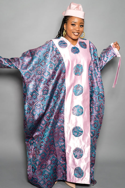 Elegant African Bubu – Pink & Blue Royal Design
