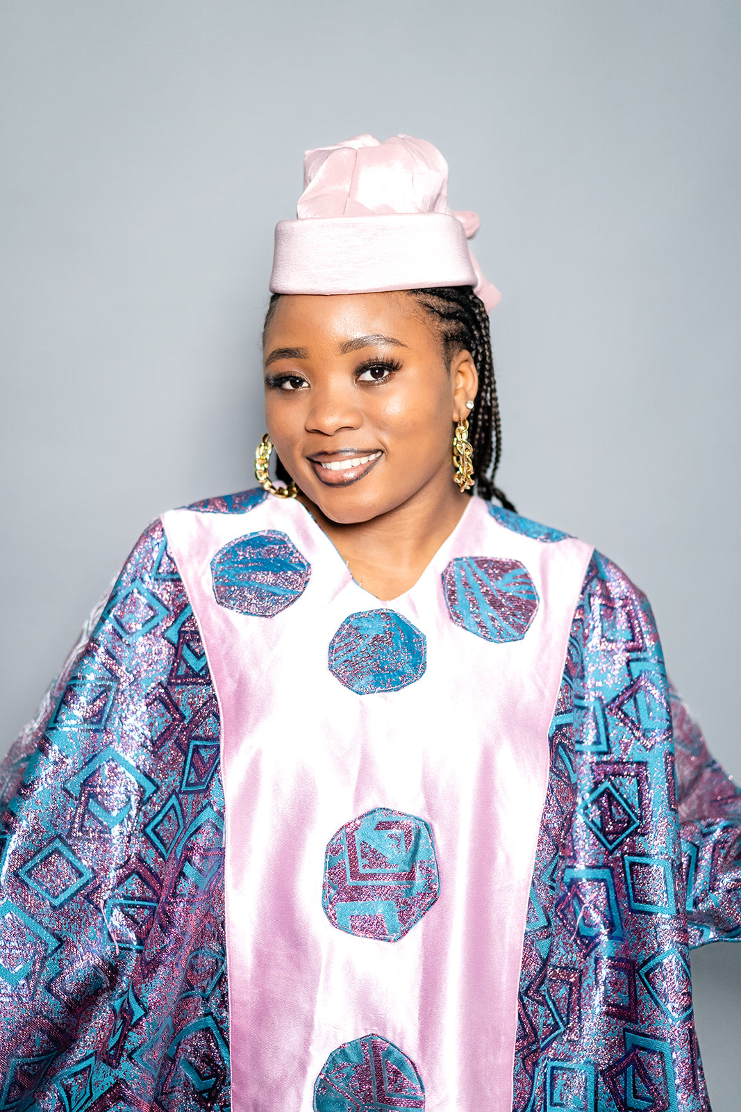 Elegant African Bubu – Pink & Blue Royal Design